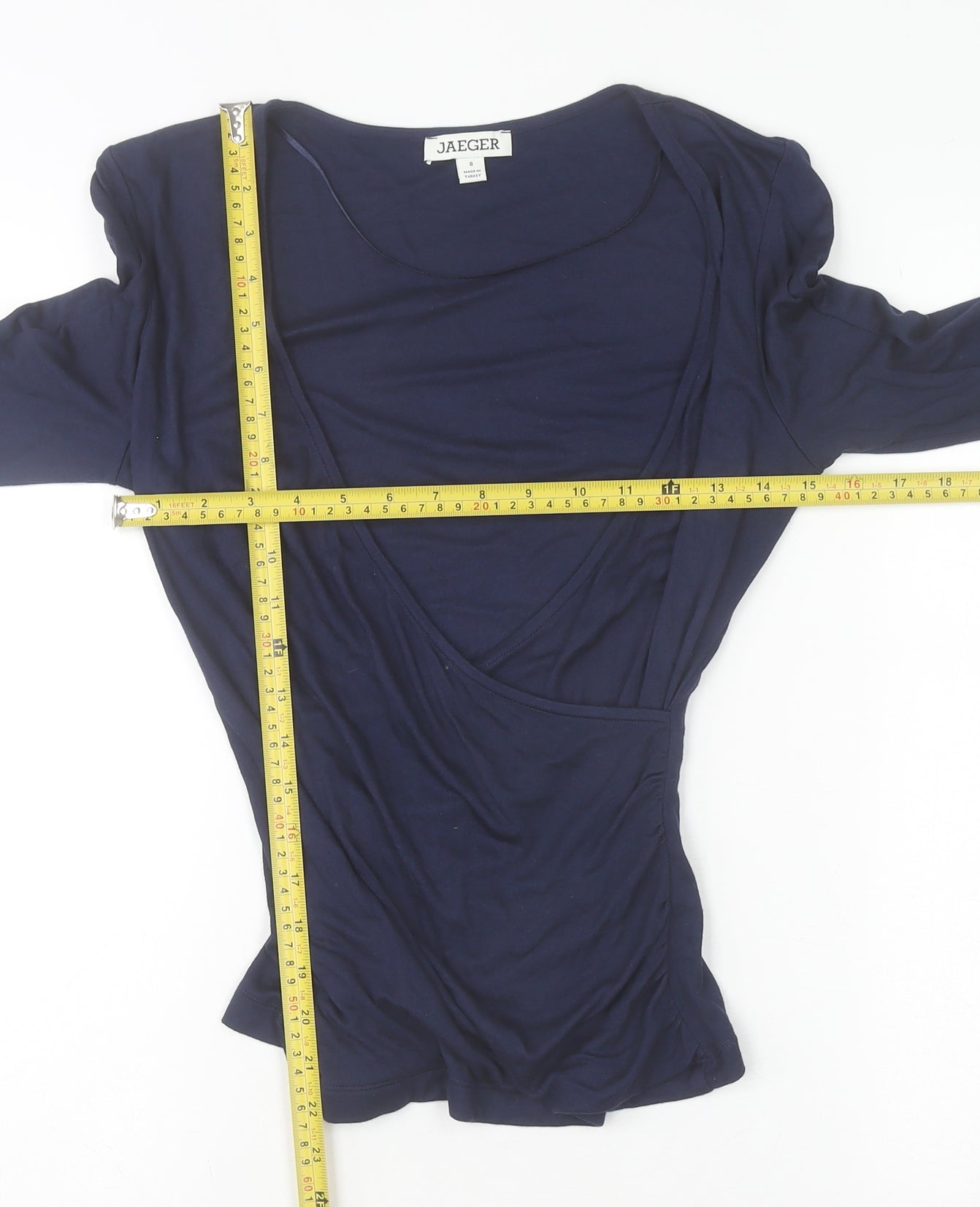 Jaeger Women’s Navy Wrap V-Neck Long Sleeve Blouse Size 8