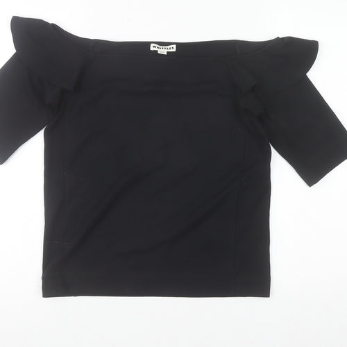 Whistles Women Black Off Shoulder Ruffle Stretch Blouse Size 16