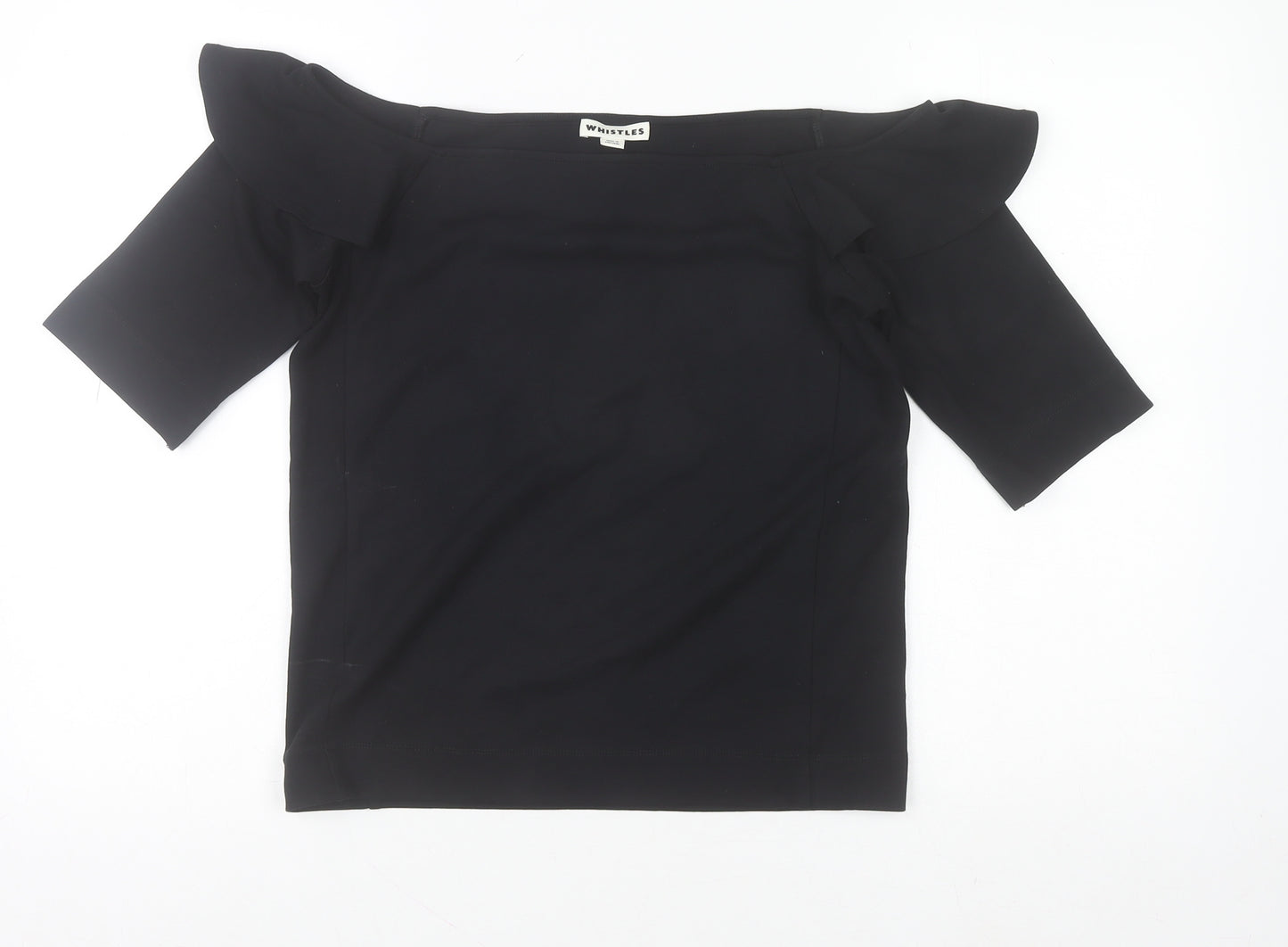 Whistles Women Black Off Shoulder Ruffle Stretch Blouse Size 16