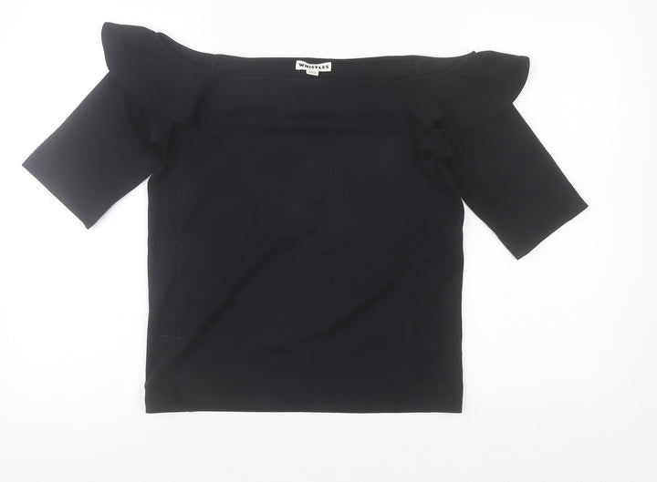 Whistles Women Black Off Shoulder Ruffle Stretch Blouse Size 16