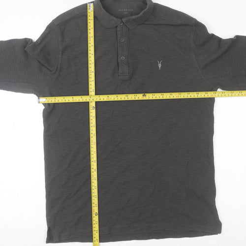 AllSaints Men's Black Long Sleeve Cotton Polo Shirt Size M Slim Fit
