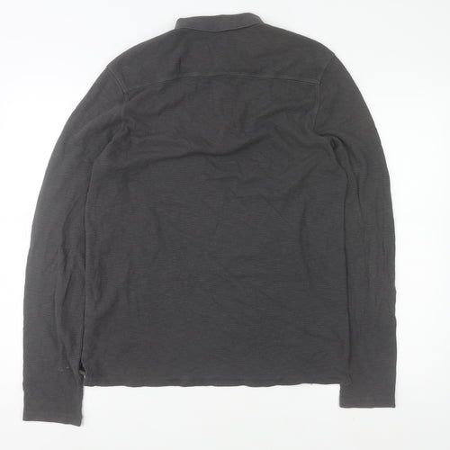 AllSaints Men's Black Long Sleeve Cotton Polo Shirt Size M Slim Fit
