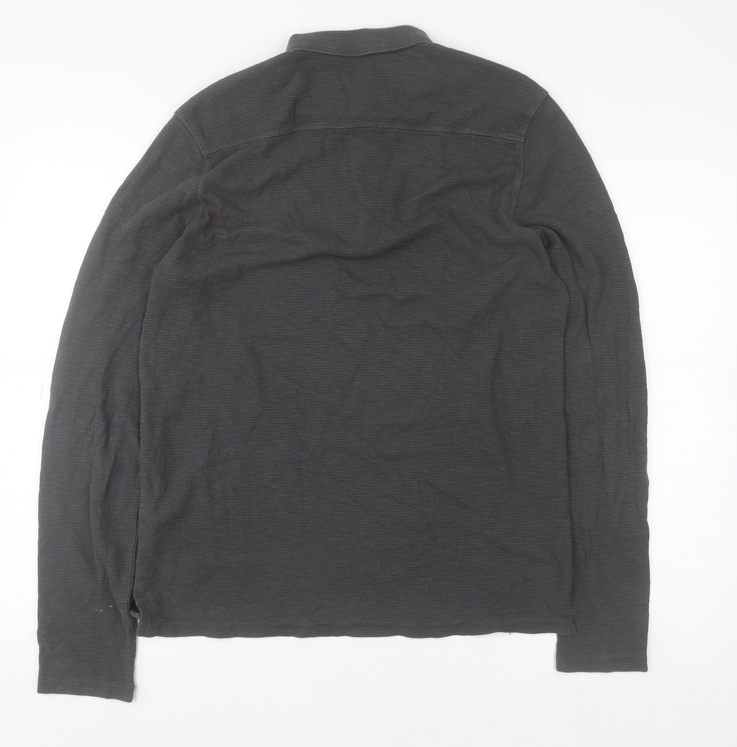 AllSaints Men's Black Long Sleeve Cotton Polo Shirt Size M Slim Fit