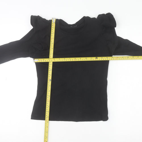 ZARA Women Black Ruffle Long Sleeve Jersey Blouse Size S