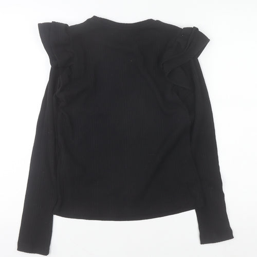 ZARA Women Black Ruffle Long Sleeve Jersey Blouse Size S