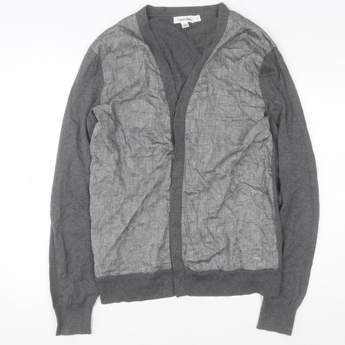 Calvin Klein Men's Grey Cotton Modal Linen Cardigan M V-Neck