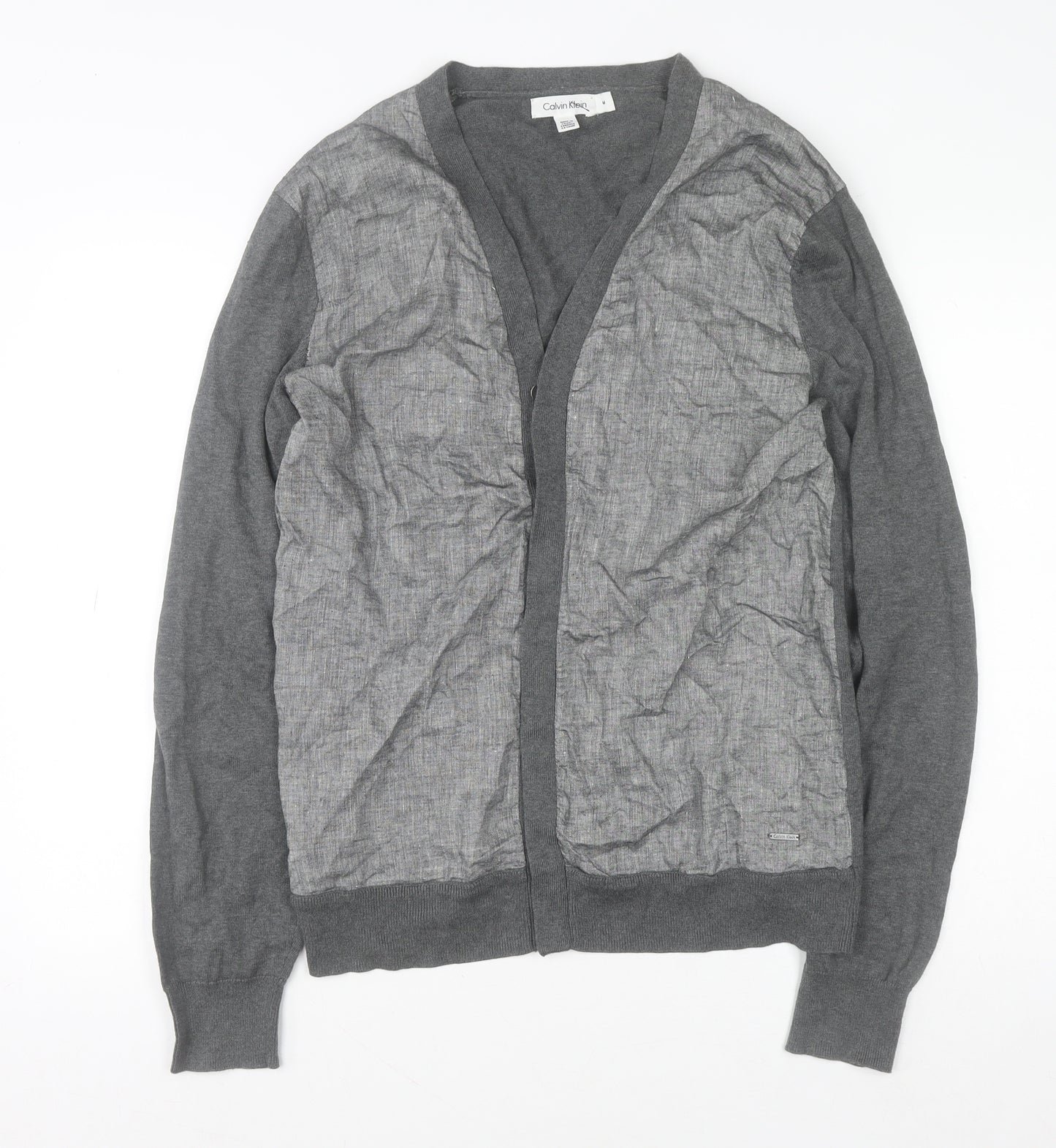 Calvin Klein Men's Grey Cotton Modal Linen Cardigan M V-Neck