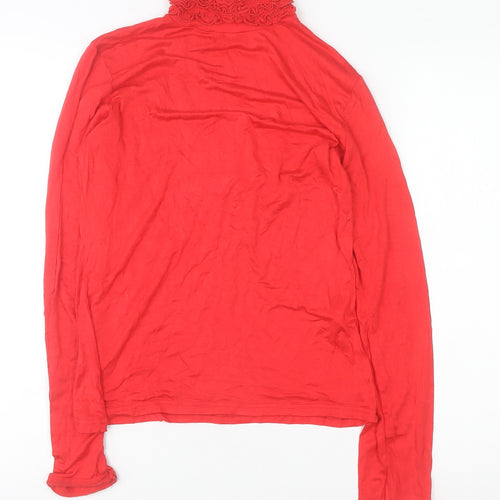 Sally Allen Women Red Roll Neck Long Sleeve Stretch Blouse M
