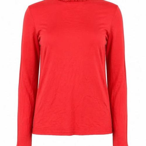 Sally Allen Women Red Roll Neck Long Sleeve Stretch Blouse M