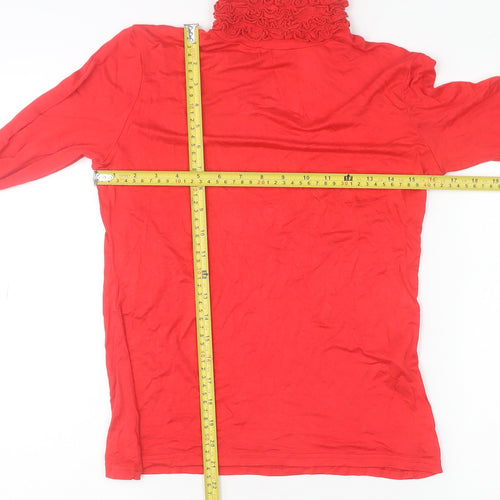 Sally Allen Women Red Roll Neck Long Sleeve Stretch Blouse M