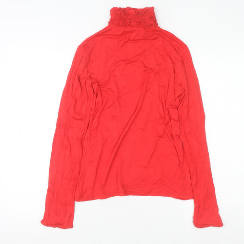 Sally Allen Women Red Roll Neck Long Sleeve Stretch Blouse M
