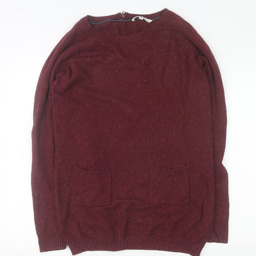 Fat Face Women Red Wool Blend Long Sleeve Crew Neck Jumper Size 12