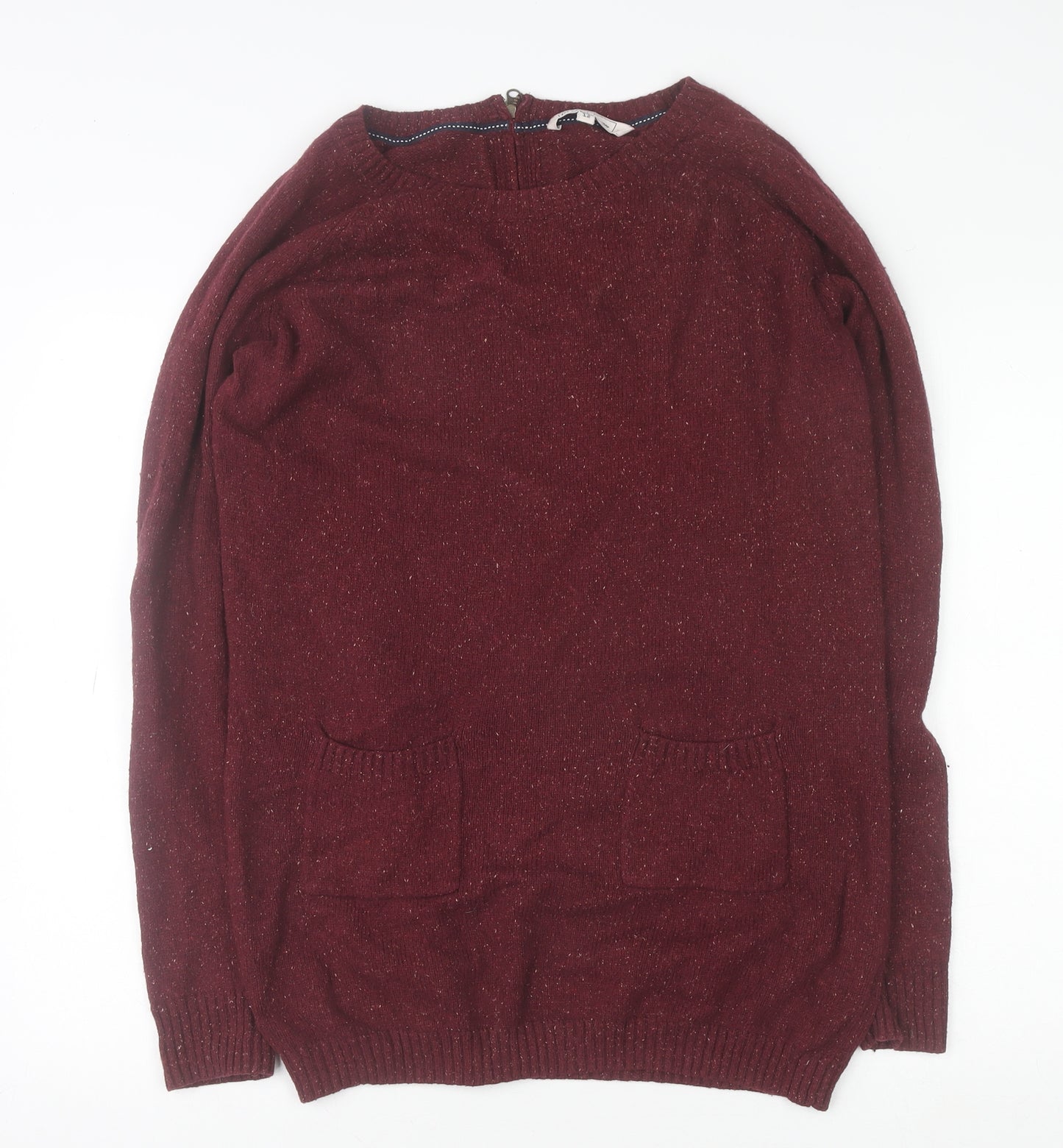 Fat Face Women Red Wool Blend Long Sleeve Crew Neck Jumper Size 12