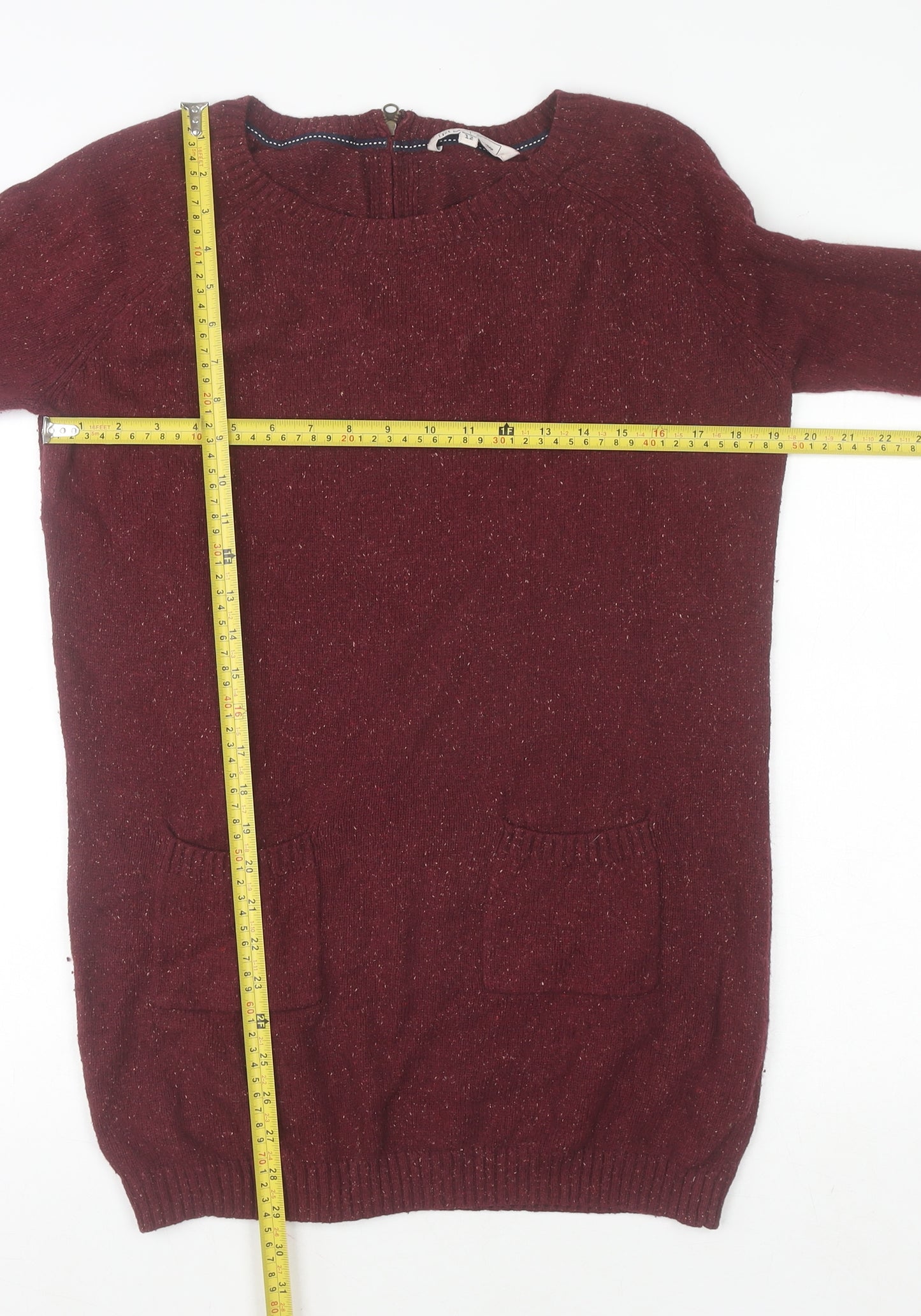 Fat Face Women Red Wool Blend Long Sleeve Crew Neck Jumper Size 12
