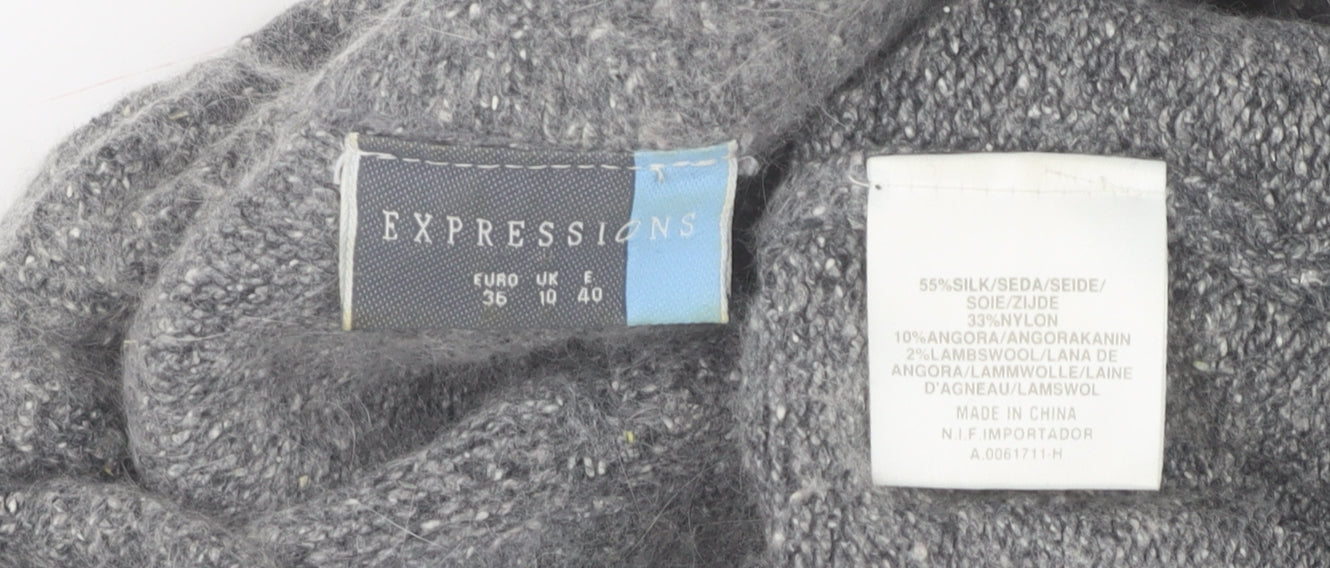 Expressions Womens Grey Silk Blend Cowl Neck Jumper Size 10