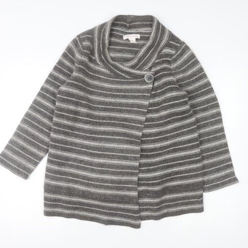 Ellen Tracy Womens Grey Striped Cowl Neck Cardigan Medium