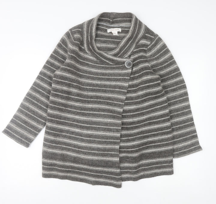 Ellen Tracy Womens Grey Striped Cowl Neck Cardigan Medium