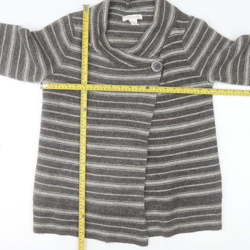Ellen Tracy Womens Grey Striped Cowl Neck Cardigan Medium