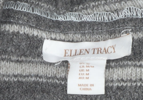 Ellen Tracy Womens Grey Striped Cowl Neck Cardigan Medium