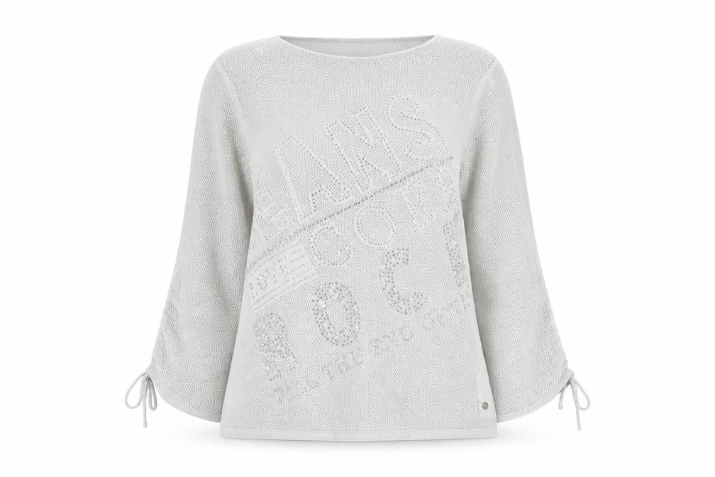 Monari Women Silver 3/4 Sleeve Knit Jersey Blouse Size 12