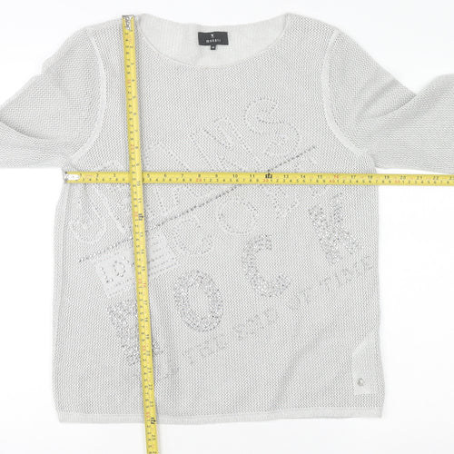 Monari Women Silver 3/4 Sleeve Knit Jersey Blouse Size 12