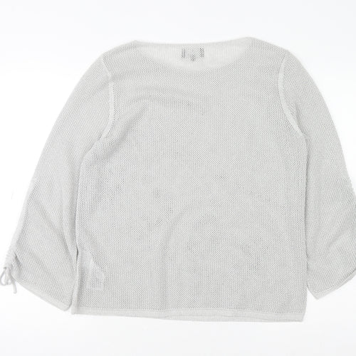 Monari Women Silver 3/4 Sleeve Knit Jersey Blouse Size 12