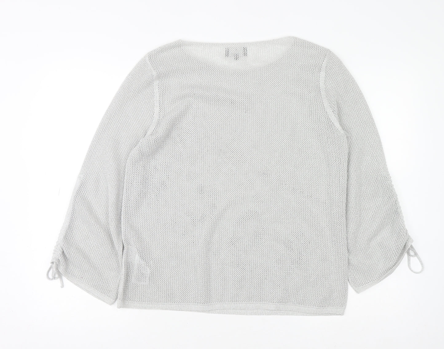Monari Women Silver 3/4 Sleeve Knit Jersey Blouse Size 12