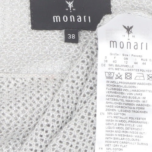 Monari Women Silver 3/4 Sleeve Knit Jersey Blouse Size 12