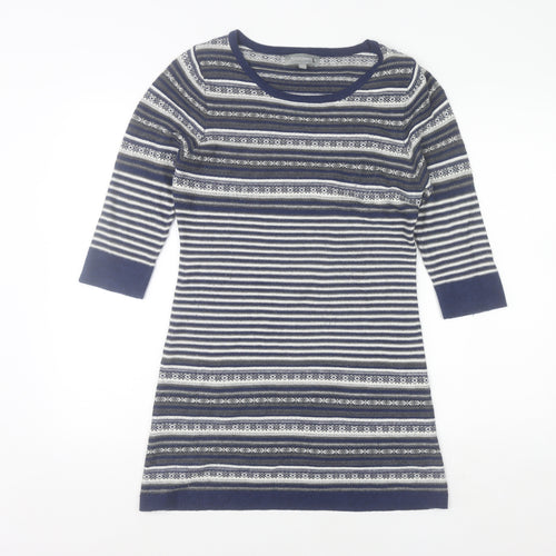 First Avenue Women's Blue Striped Jumper Dress Size S 3/4 Sleeve Knit