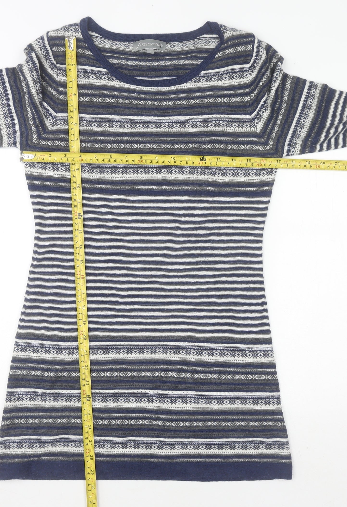 First Avenue Women's Blue Striped Jumper Dress Size S 3/4 Sleeve Knit