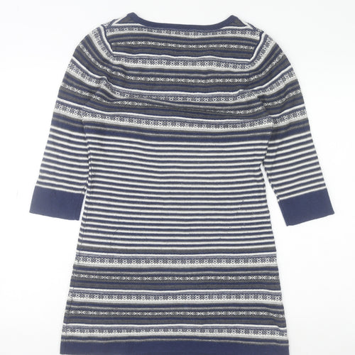 First Avenue Women's Blue Striped Jumper Dress Size S 3/4 Sleeve Knit