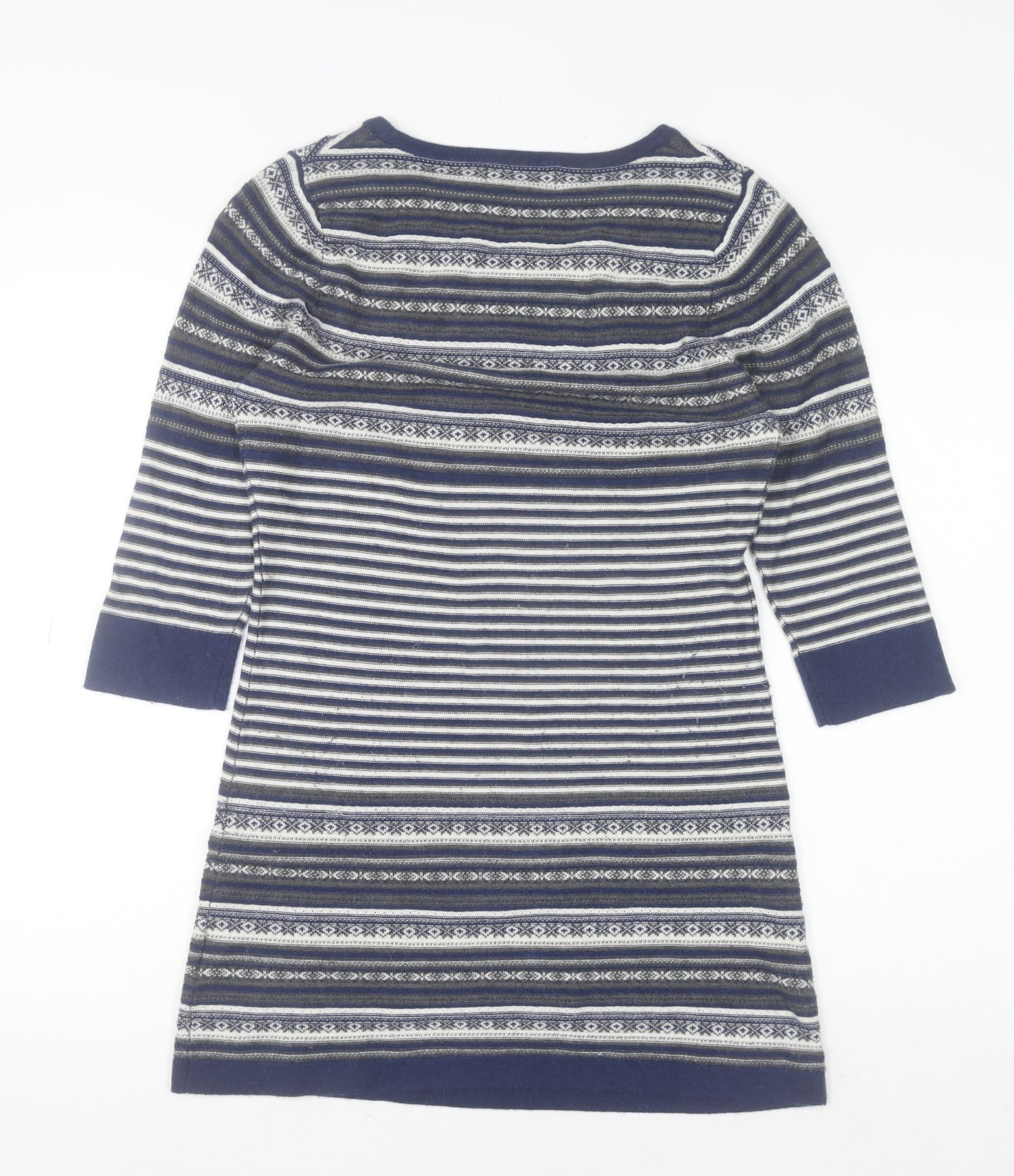 First Avenue Women's Blue Striped Jumper Dress Size S 3/4 Sleeve Knit