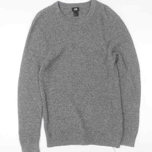 H&M Women's Grey Knit Crew Neck Long Sleeve Pullover Jumper Size S