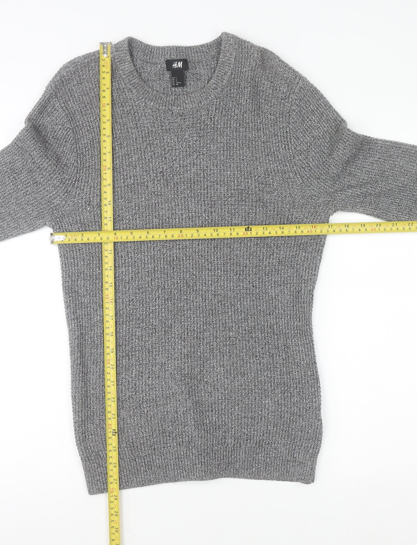H&M Women's Grey Knit Crew Neck Long Sleeve Pullover Jumper Size S