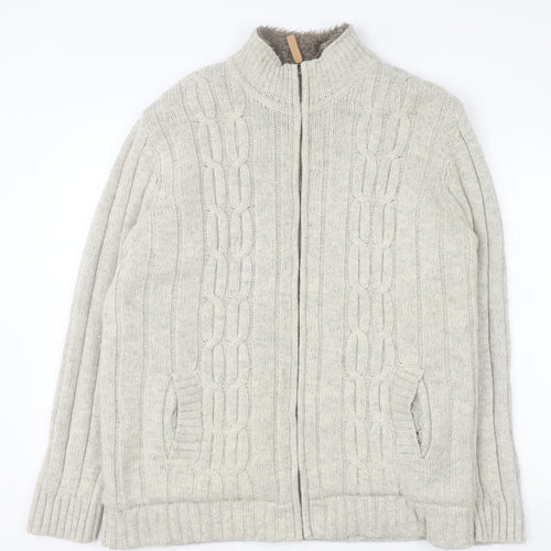 Cherokee Men's Beige Wool Blend Full Zip Cable Knit Jumper L