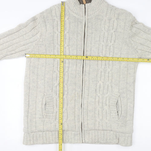 Cherokee Men's Beige Wool Blend Full Zip Cable Knit Jumper L
