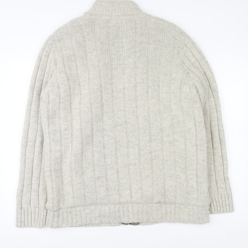 Cherokee Men's Beige Wool Blend Full Zip Cable Knit Jumper L
