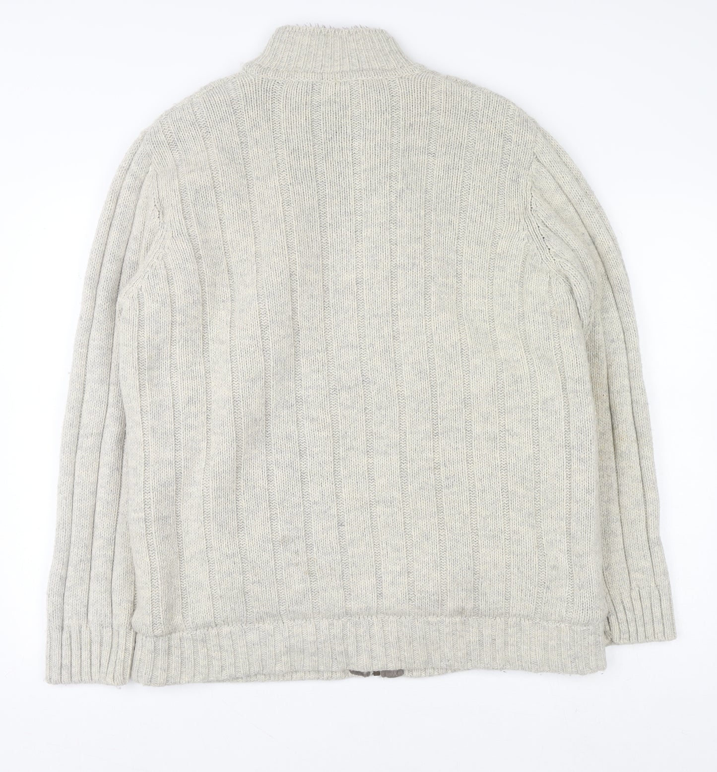 Cherokee Men's Beige Wool Blend Full Zip Cable Knit Jumper L