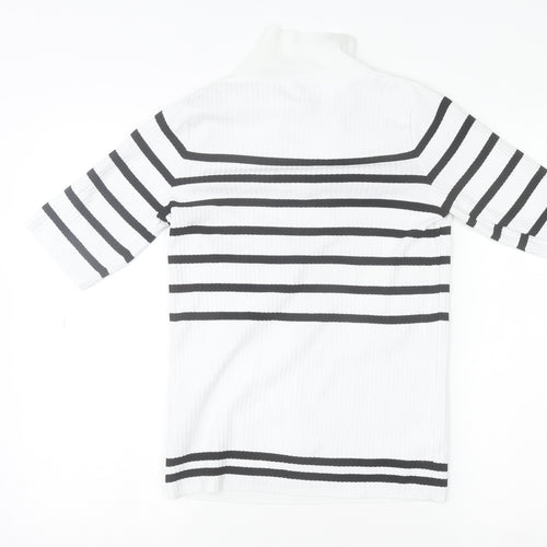 Next Women White Black Striped Collared Short Sleeve Stretch T-Shirt Size 6