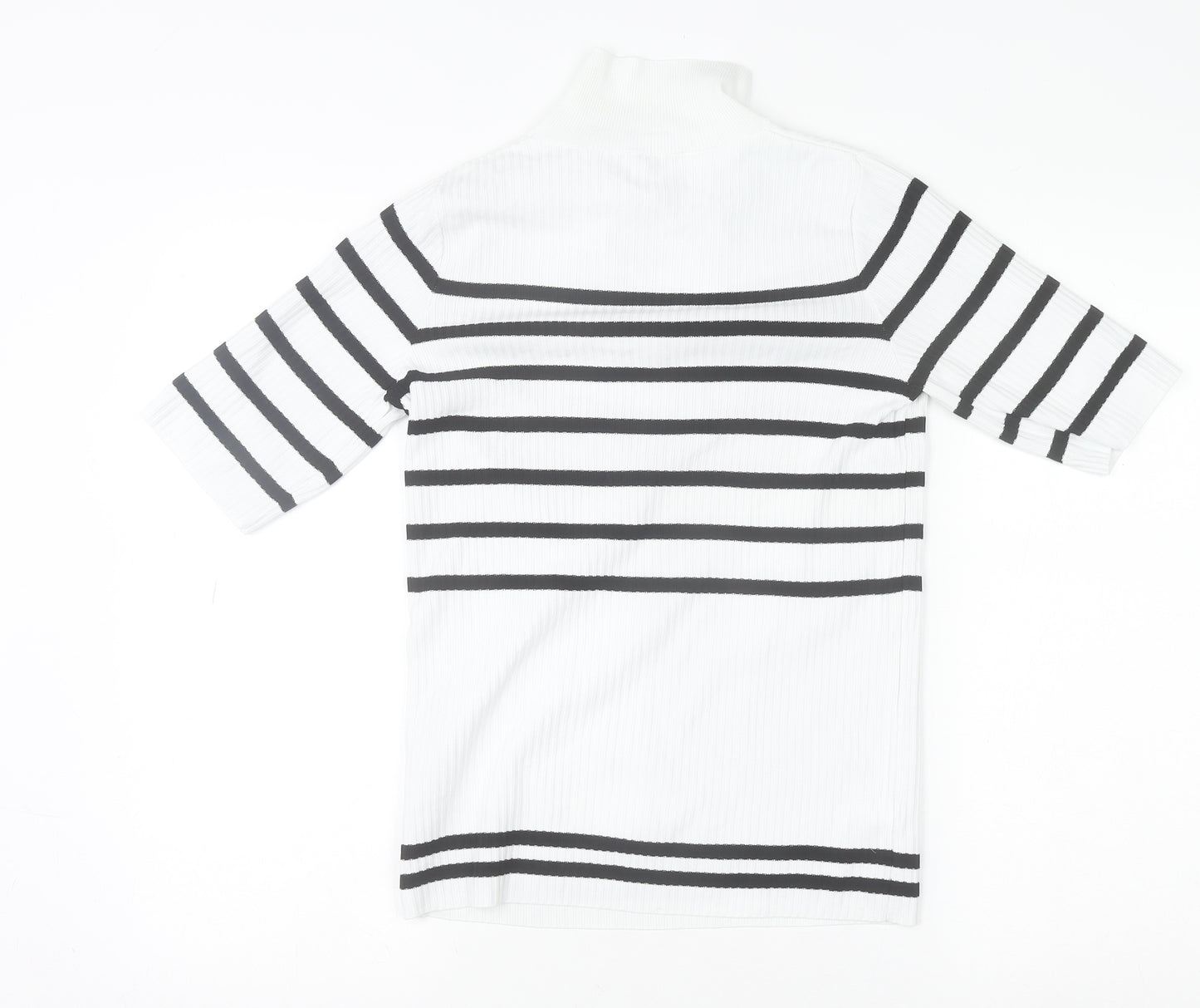 Next Women White Black Striped Collared Short Sleeve Stretch T-Shirt Size 6