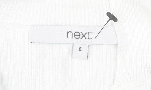 Next Women White Black Striped Collared Short Sleeve Stretch T-Shirt Size 6
