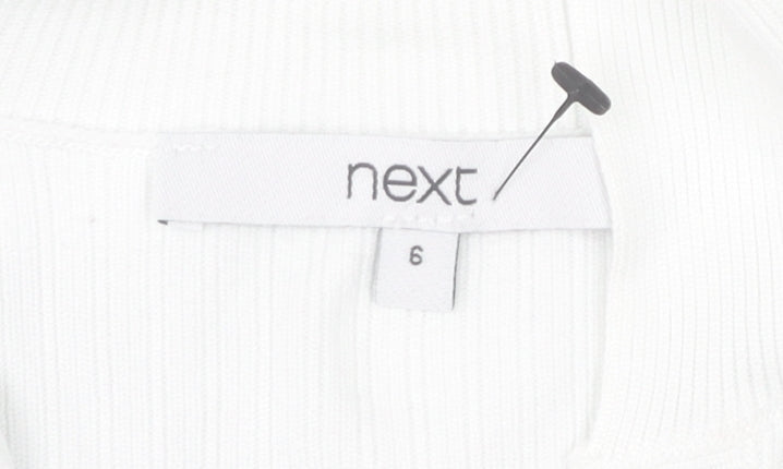 Next Women White Black Striped Collared Short Sleeve Stretch T-Shirt Size 6