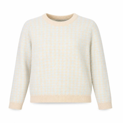 Redtag Woman Beige Blue Houndstooth Crew Neck Jumper UK 12