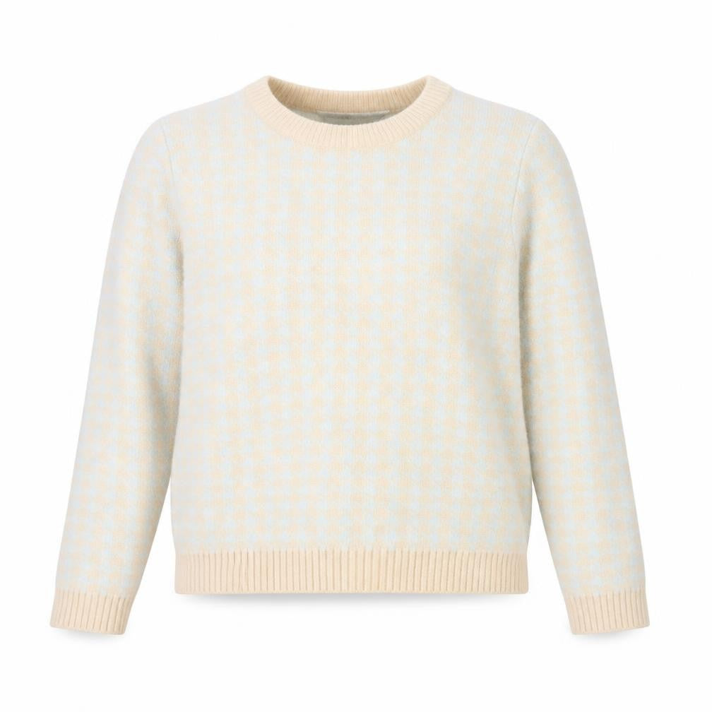 Redtag Woman Beige Blue Houndstooth Crew Neck Jumper UK 12