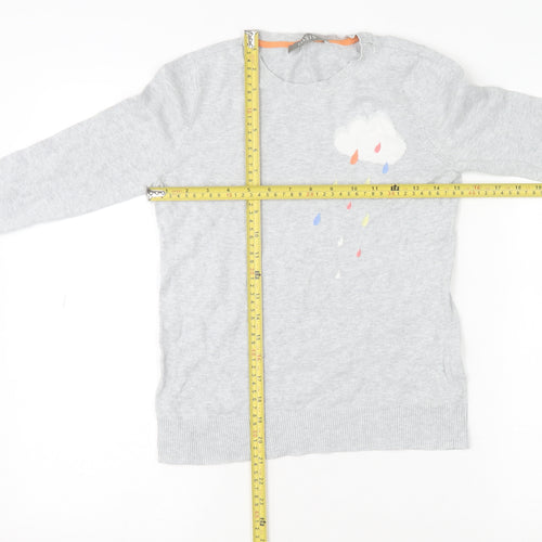 Oasis Women’s Grey Cotton Pullover Jumper XS Crew Neck Embroidered Cloud