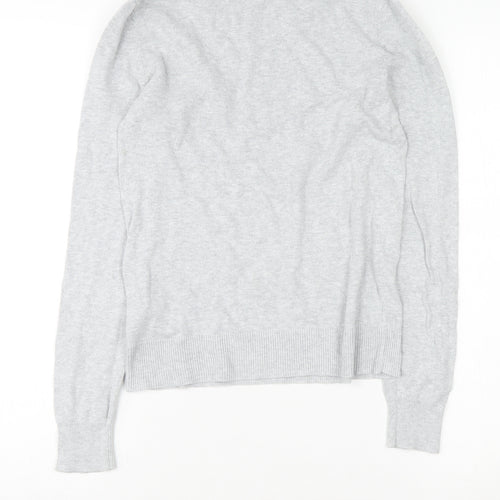 Oasis Women’s Grey Cotton Pullover Jumper XS Crew Neck Embroidered Cloud