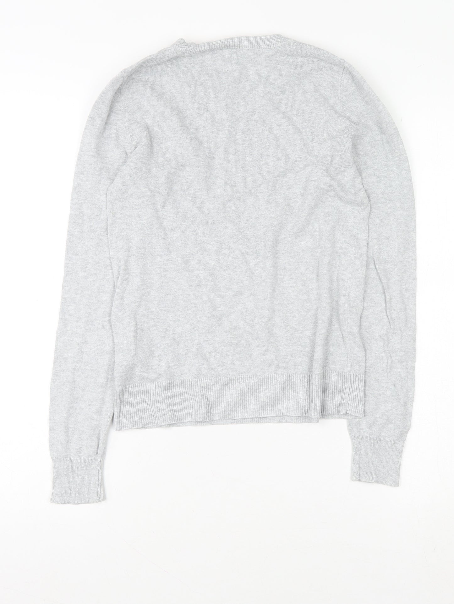 Oasis Women’s Grey Cotton Pullover Jumper XS Crew Neck Embroidered Cloud