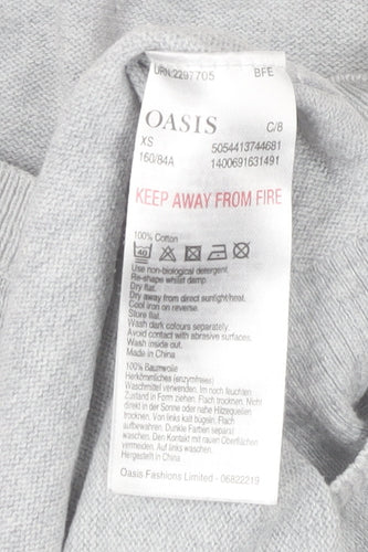 Oasis Women’s Grey Cotton Pullover Jumper XS Crew Neck Embroidered Cloud