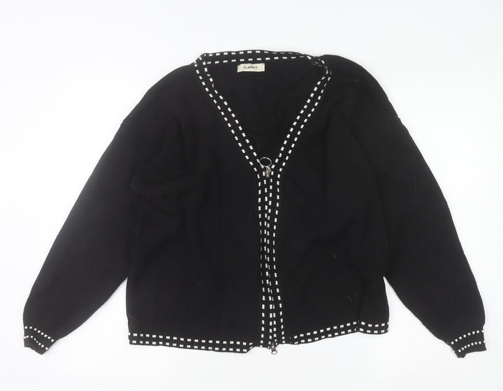 Glamify Women’s Black V-Neck Zip Cardigan M Long Sleeve Knitwear