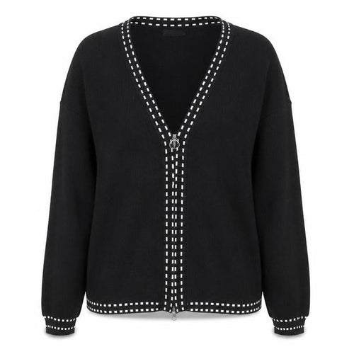 Glamify Women’s Black V-Neck Zip Cardigan M Long Sleeve Knitwear